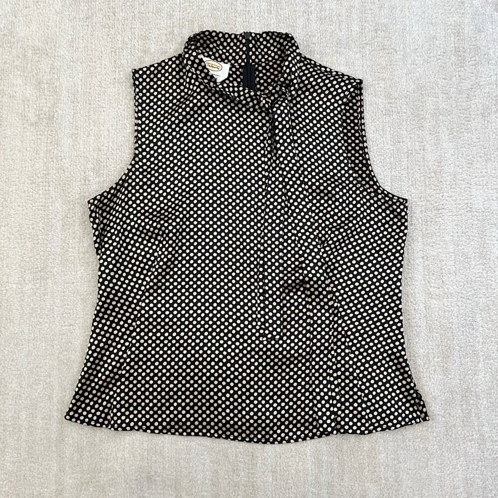 Talbots Polka Dot Sleeveless Silk Blouse Top 12 Tie Neckline